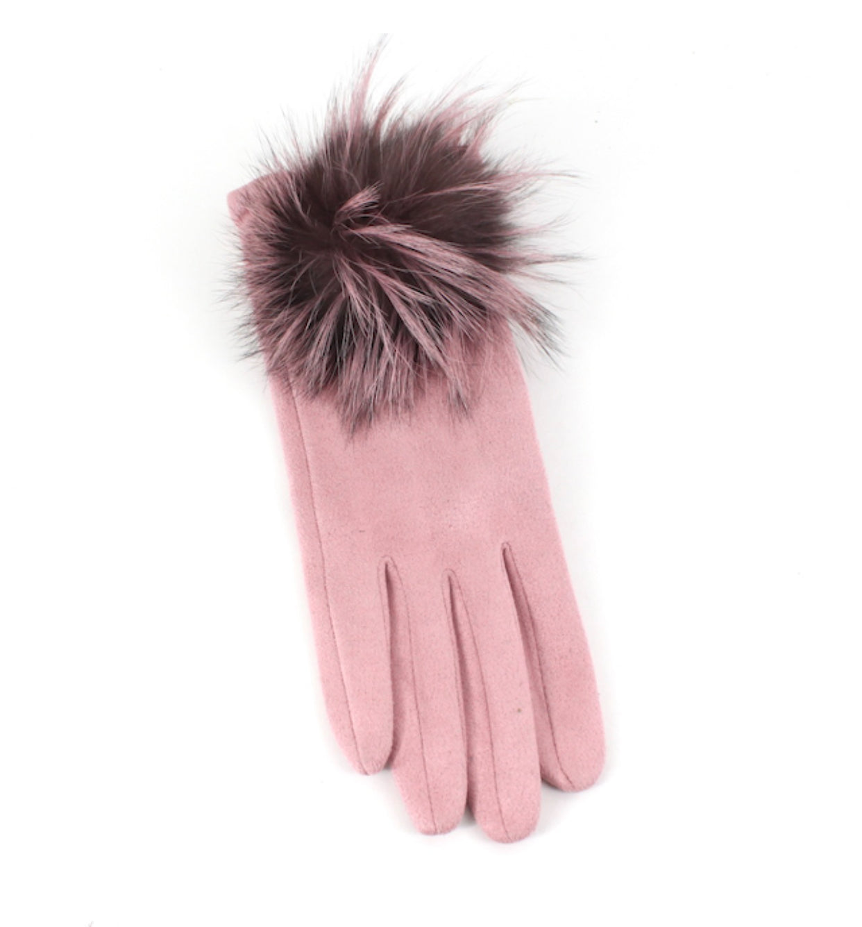 Gloves With Big Pom Pom- Pink