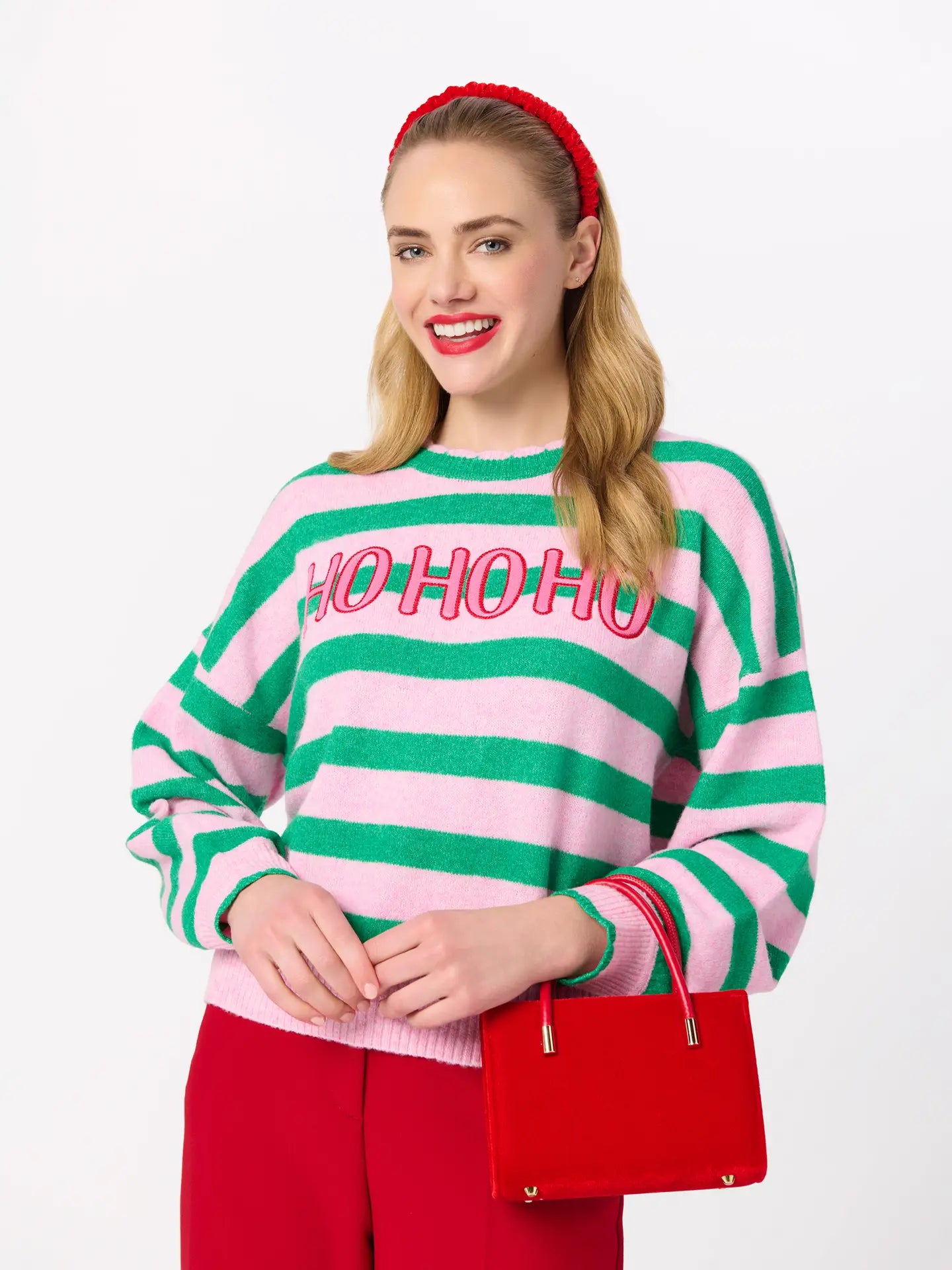 HO HO HO Scallop Trim Relaxed Sweater