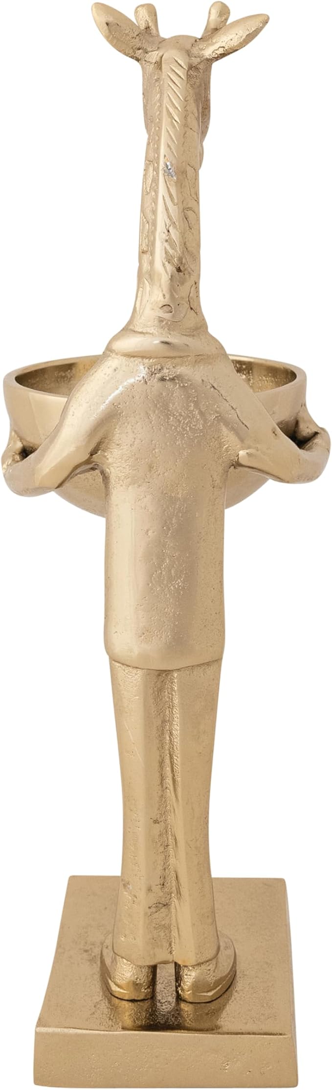 Cast Aluminum Giraffe Holding Bowl, Gold Finish
