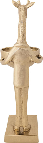 Cast Aluminum Giraffe Holding Bowl, Gold Finish