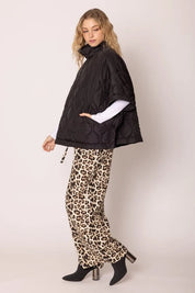 Quarter Zip Quilted Puffer Poncho / Black