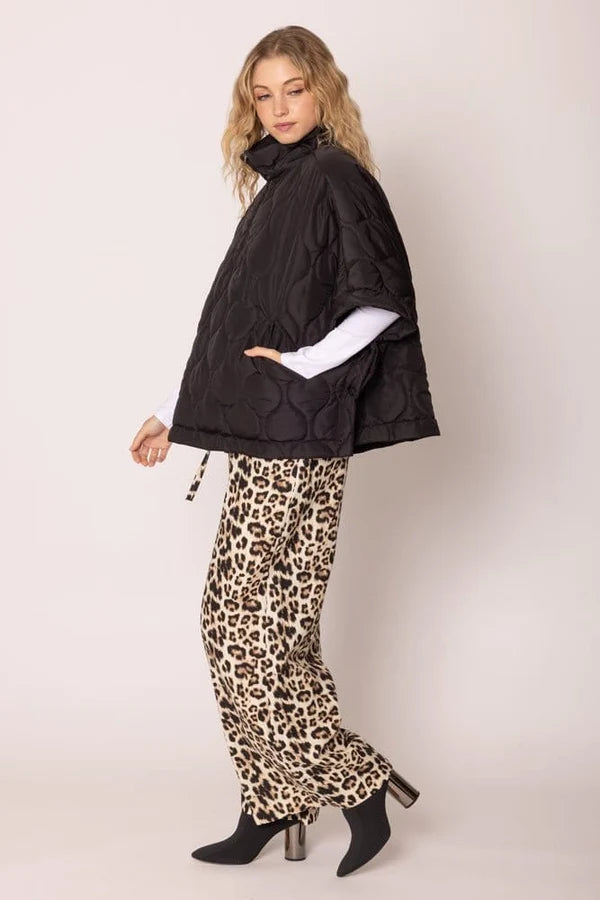 Quarter Zip Quilted Puffer Poncho / Black