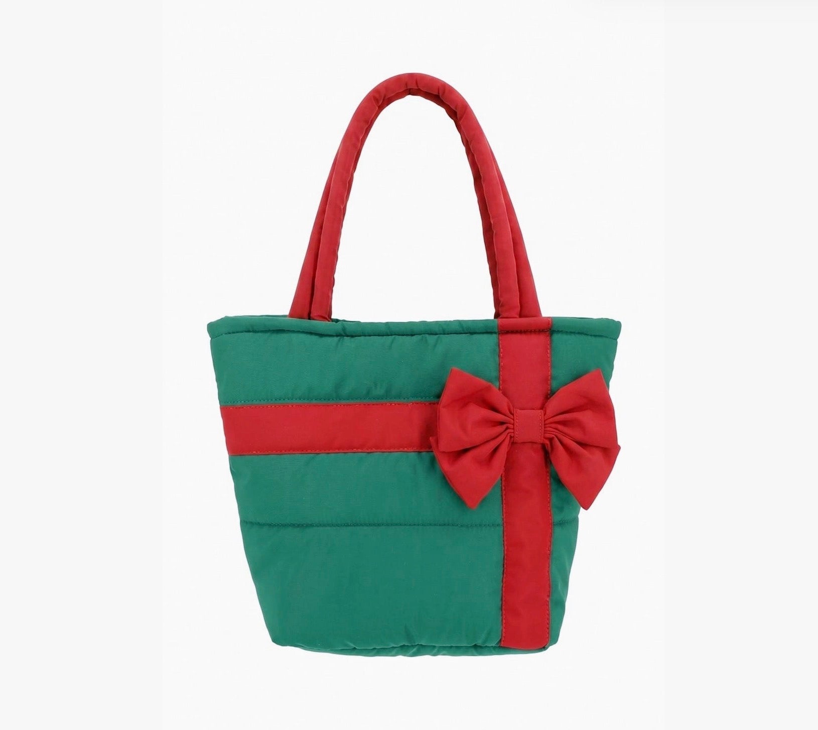 Gift Box Quilted Puffer Tote Bag / Green