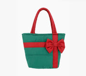Gift Box Quilted Puffer Tote Bag / Green
