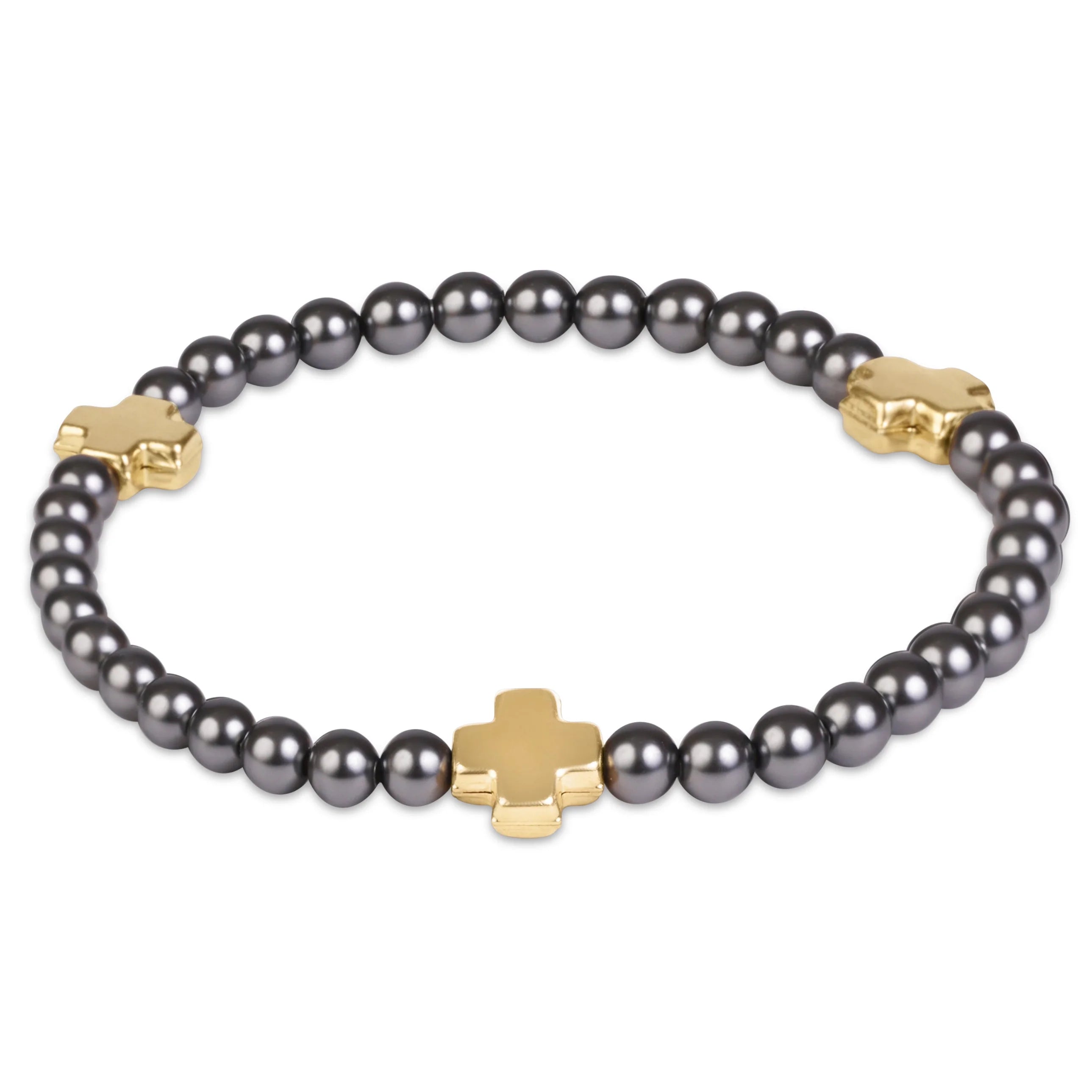 Extends Signature Cross 4mm Pearl Dark Grey Bracelet