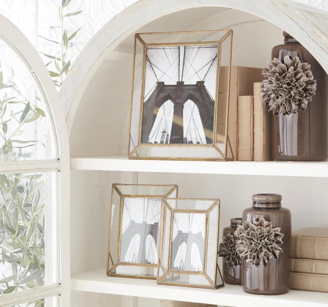 Clear Glass Pane and Gold Metal Frame