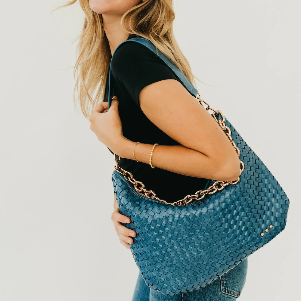 Sienna Slouchy Woven Shoulder Bag / Denim Blue