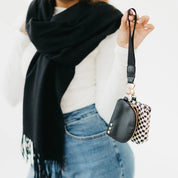 Wonderlust Woven Dual Pouch Wristlet/ Black Checker