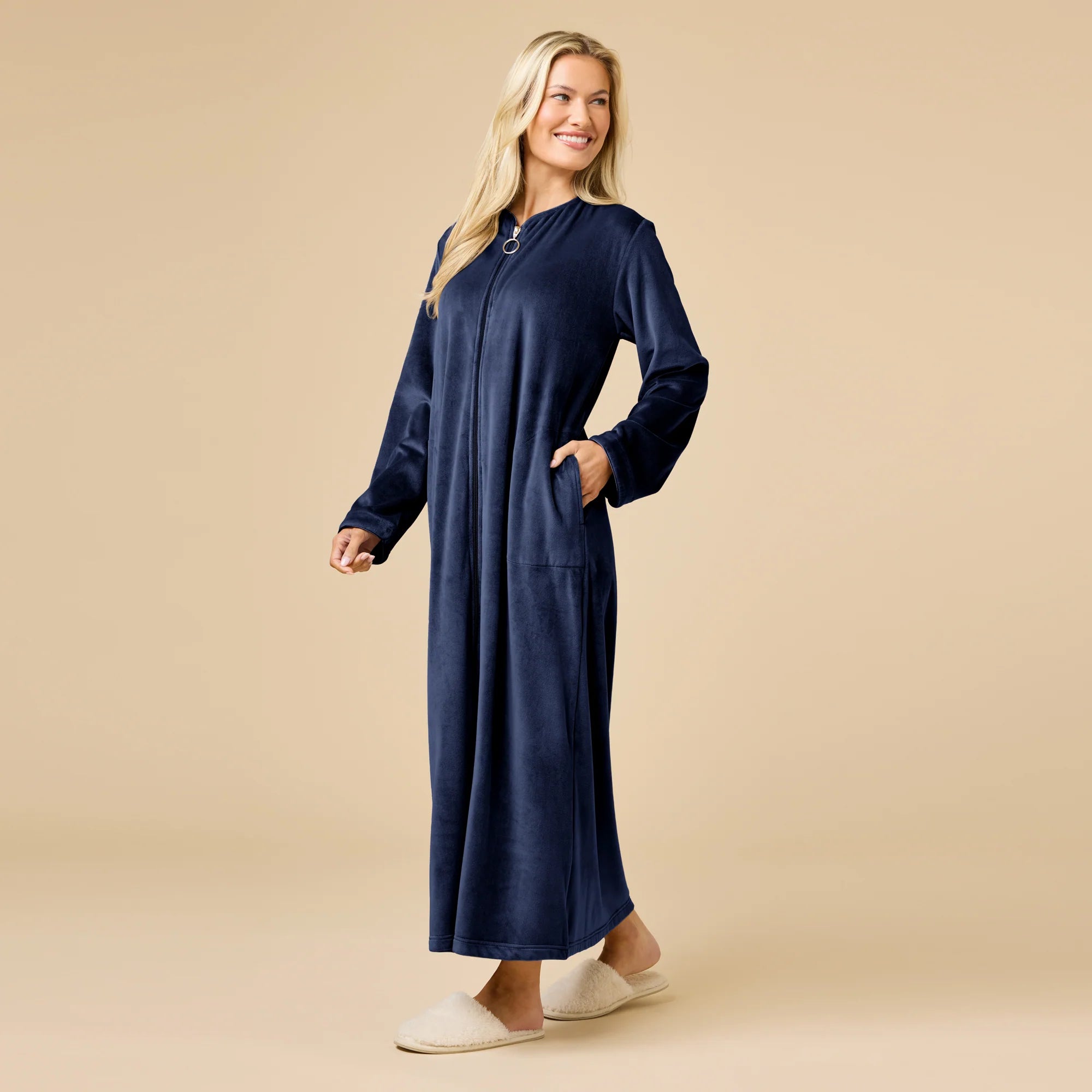 Serenity Shear Mink Zip 3/4 Sleeve Robe - Midnight