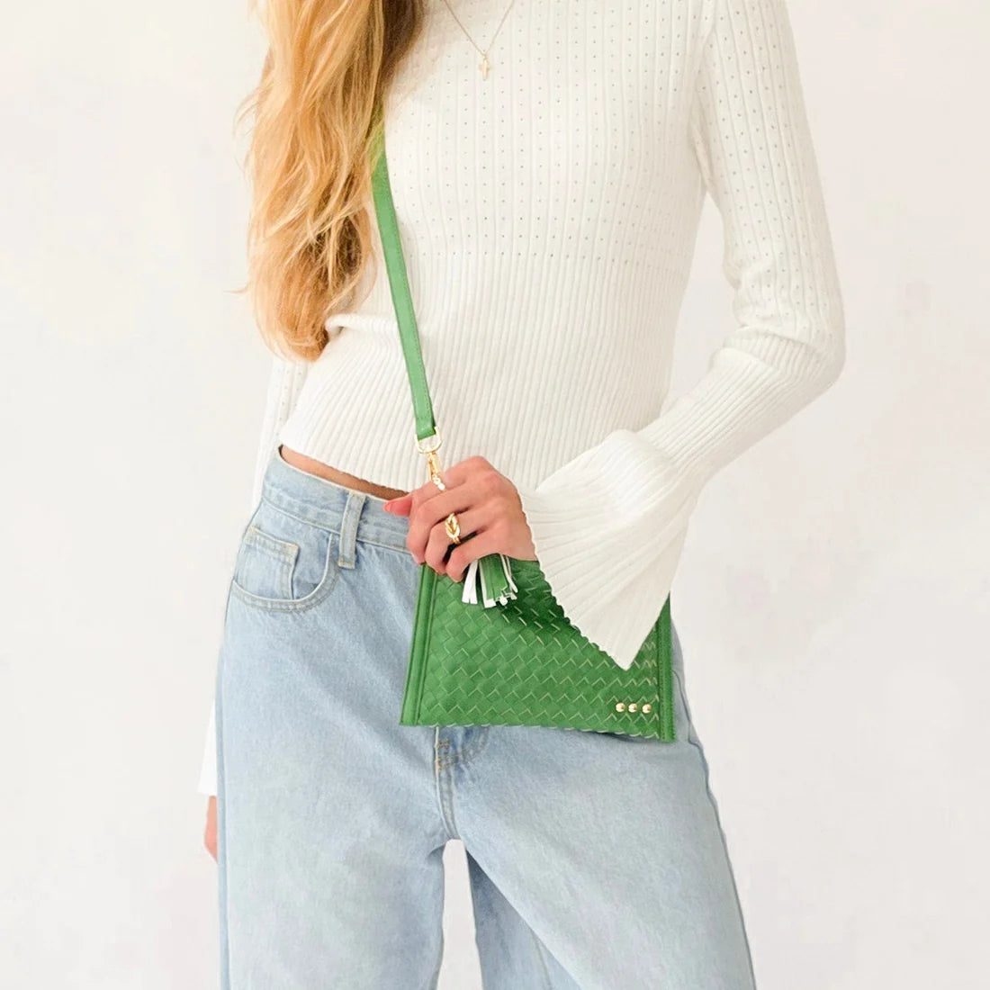 Veda Woven Crossbody & Clutch Bag / Emerald