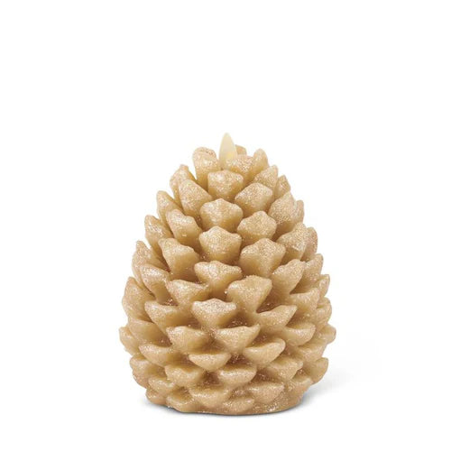 Luminara Glittered Pinecone Candle/ Champagne 6.5”