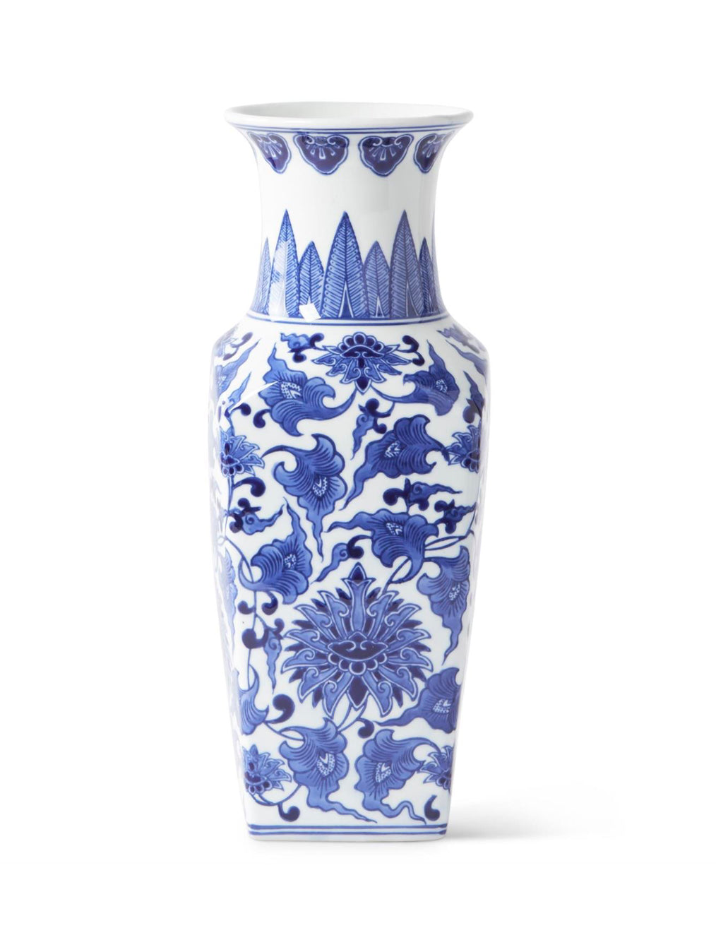 Chinoiserie Square Blue And White Vase