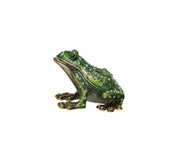 Enameled Metal Frog Shaped Trinket Box w/ Jewels, Gold Finish & Green