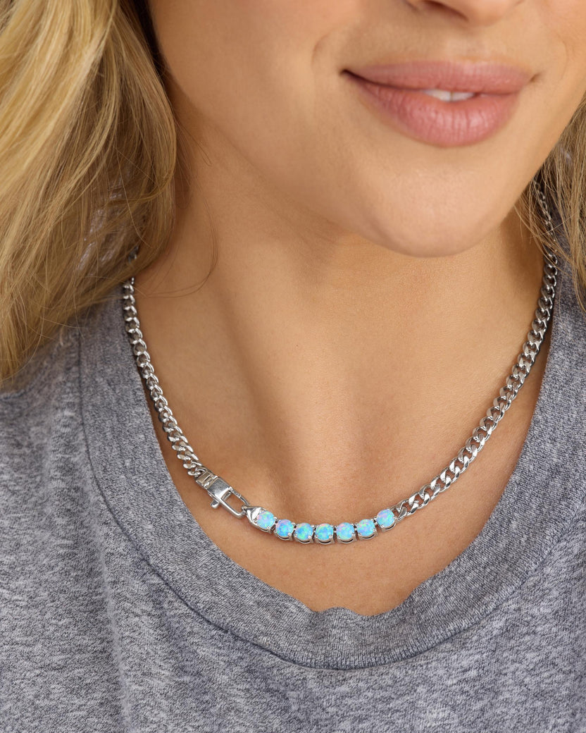Baby Julian Loves Opals Necklace Silver 16” - Blue Opal