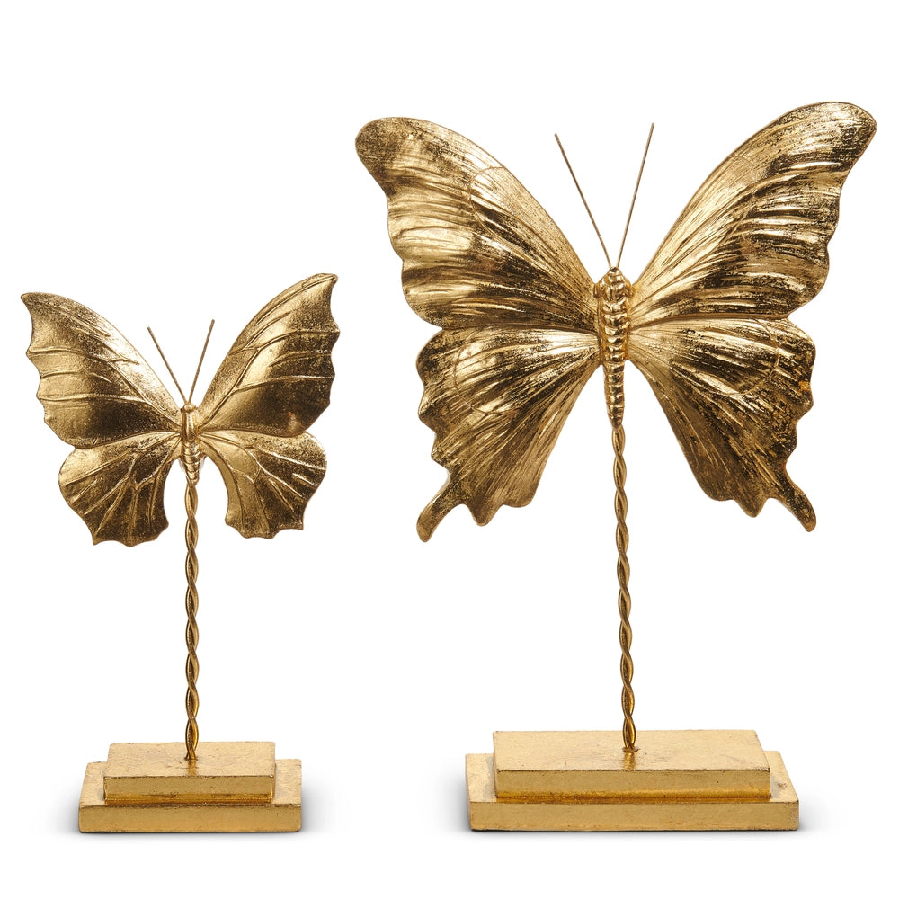 Gold Gilded Butterflies On Stand /Set Of 2