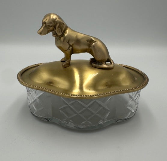 Brass Dog Etched Glass Box
