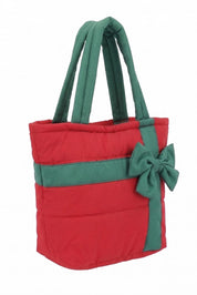 Gift Box Quilted Puffer Tote Bag / Red