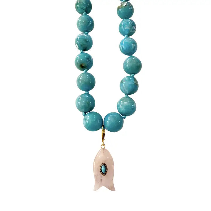 Kiawah Beaded Fish Charm Necklace - Turquoise