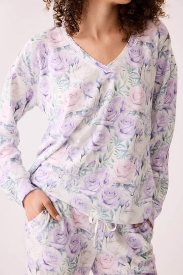 PJ Salvage Violet Rose Floral Waffle Thermal Long Sleeve