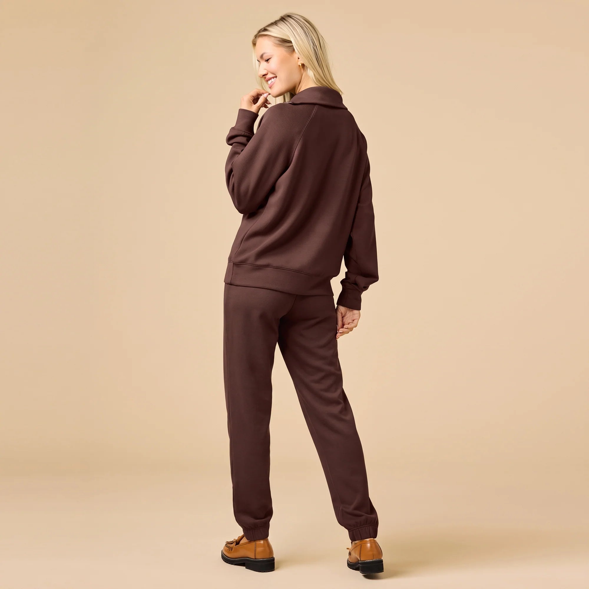 DreamTech Zip Mock Neck with Pant - Espresso