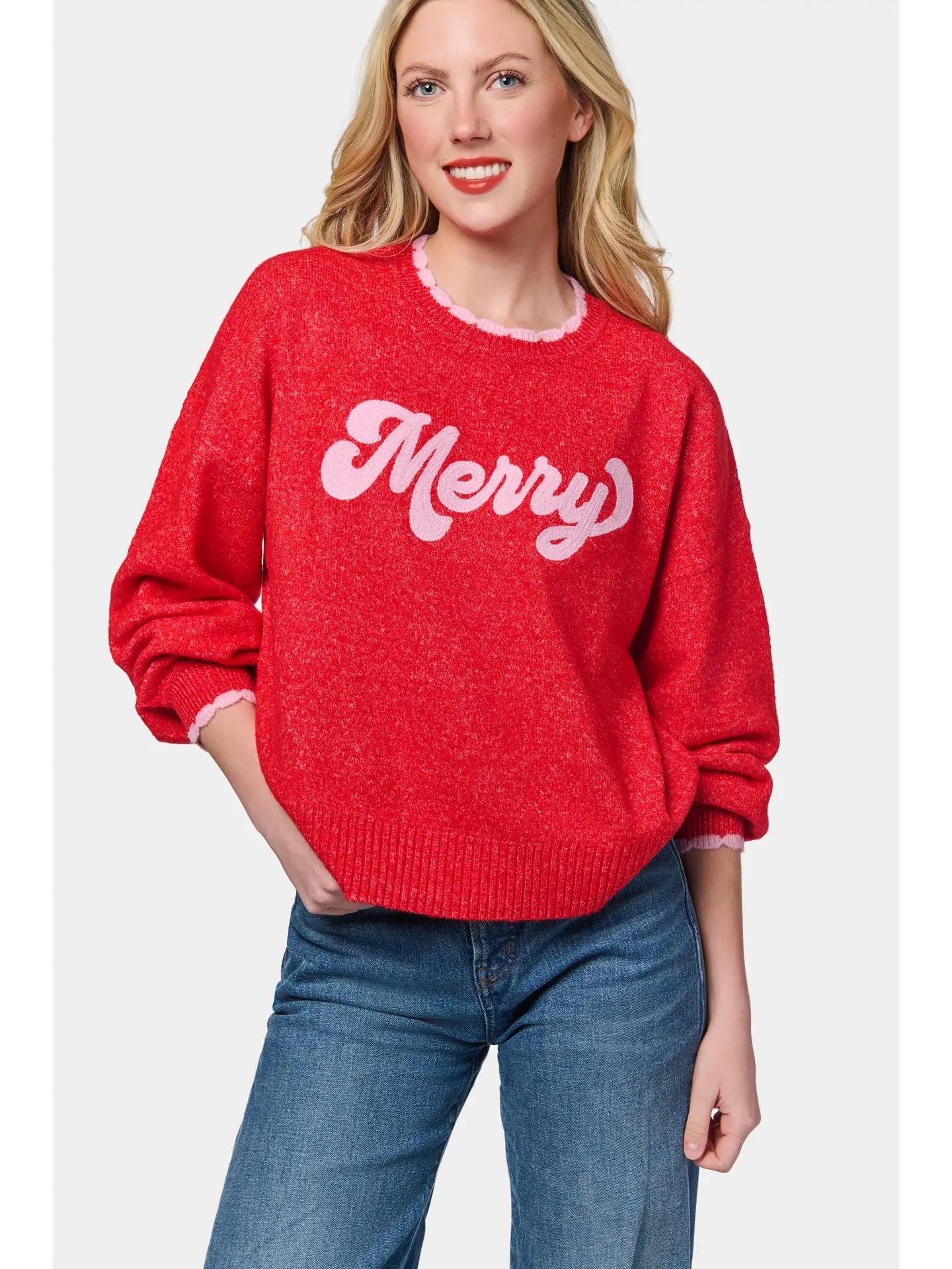 “Merry” Scallop Trim Relaxed Sweater