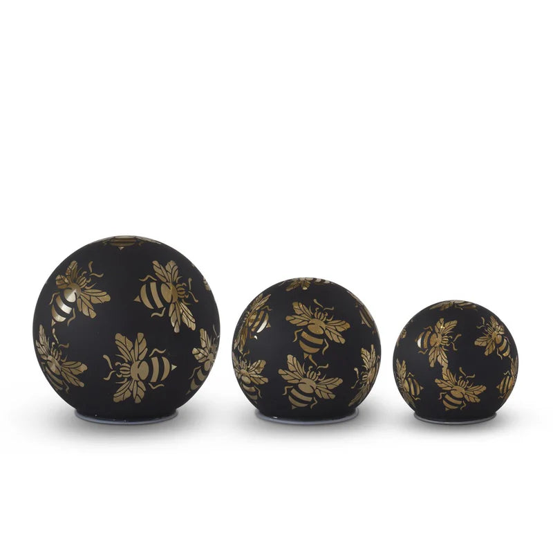 Set of 3 Black & Gold Laser Engraved Bee LED Globes