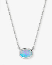 She's a Boss Pendant Silver Necklace - Blue Opal
