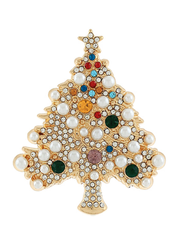 Jeweled Christmas Tree Brooch