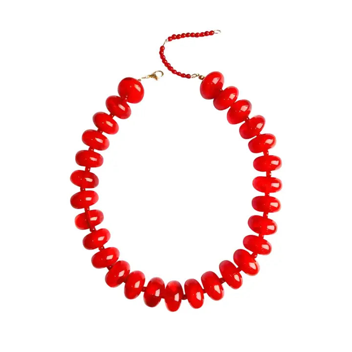 Bailey Chunky Beaded Necklace - Red