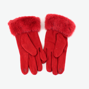 Gloves With Fur Cuff - Red