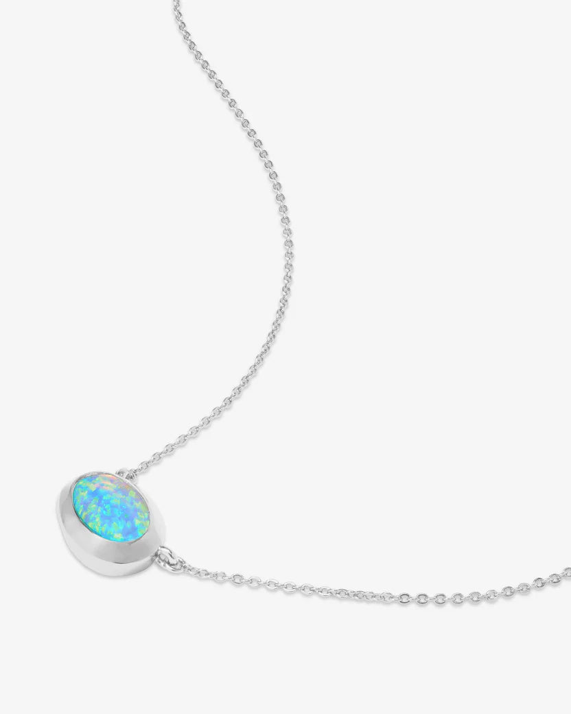 She's a Boss Pendant Silver Necklace - Blue Opal