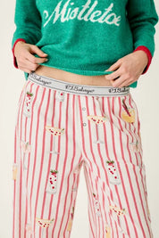 PJ Salvage- Martinis & Mistletoe Cocktail Print Flannel Pajama Pants