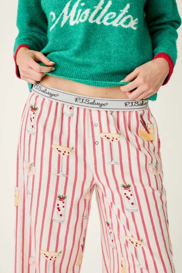 PJ Salvage- Martinis & Mistletoe Cocktail Print Flannel Pajama Pants