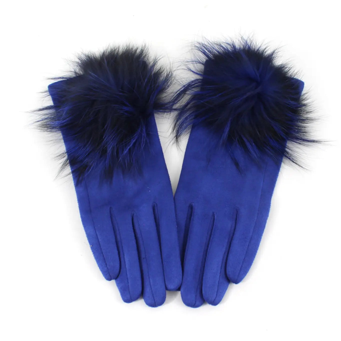 Gloves With Big Pom Pom- Royal Blue