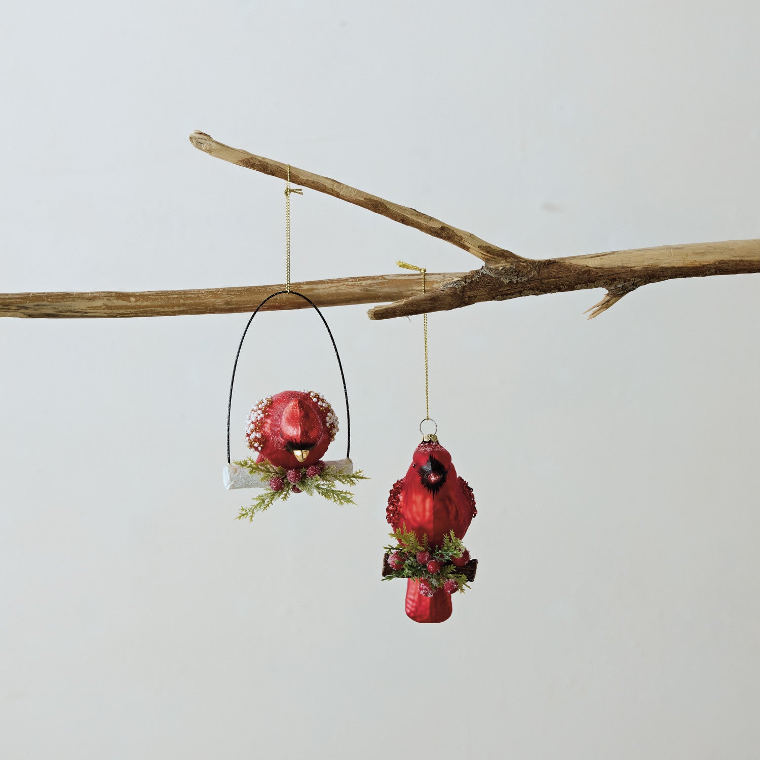 Hand-Painted Mercury Glass Cardinal Ornament with Beads & Glitter, 2 Styles