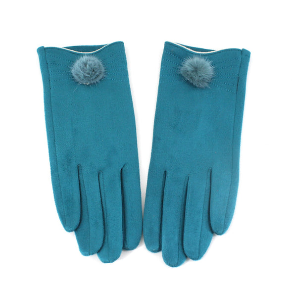 Gloves With Mini Pom Pom - Teal