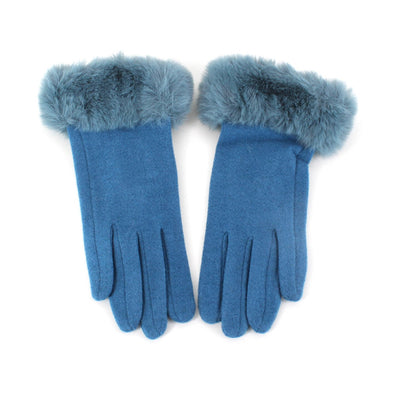 Gloves With Fur Cuff - Blue