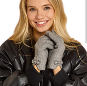 Flannel And Fleece Glove With Bow Detail 3/Colors