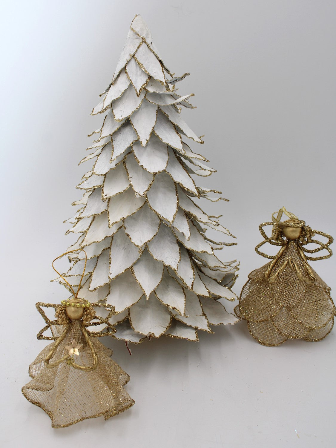 Gold Glittered Angel Ornament With Petals