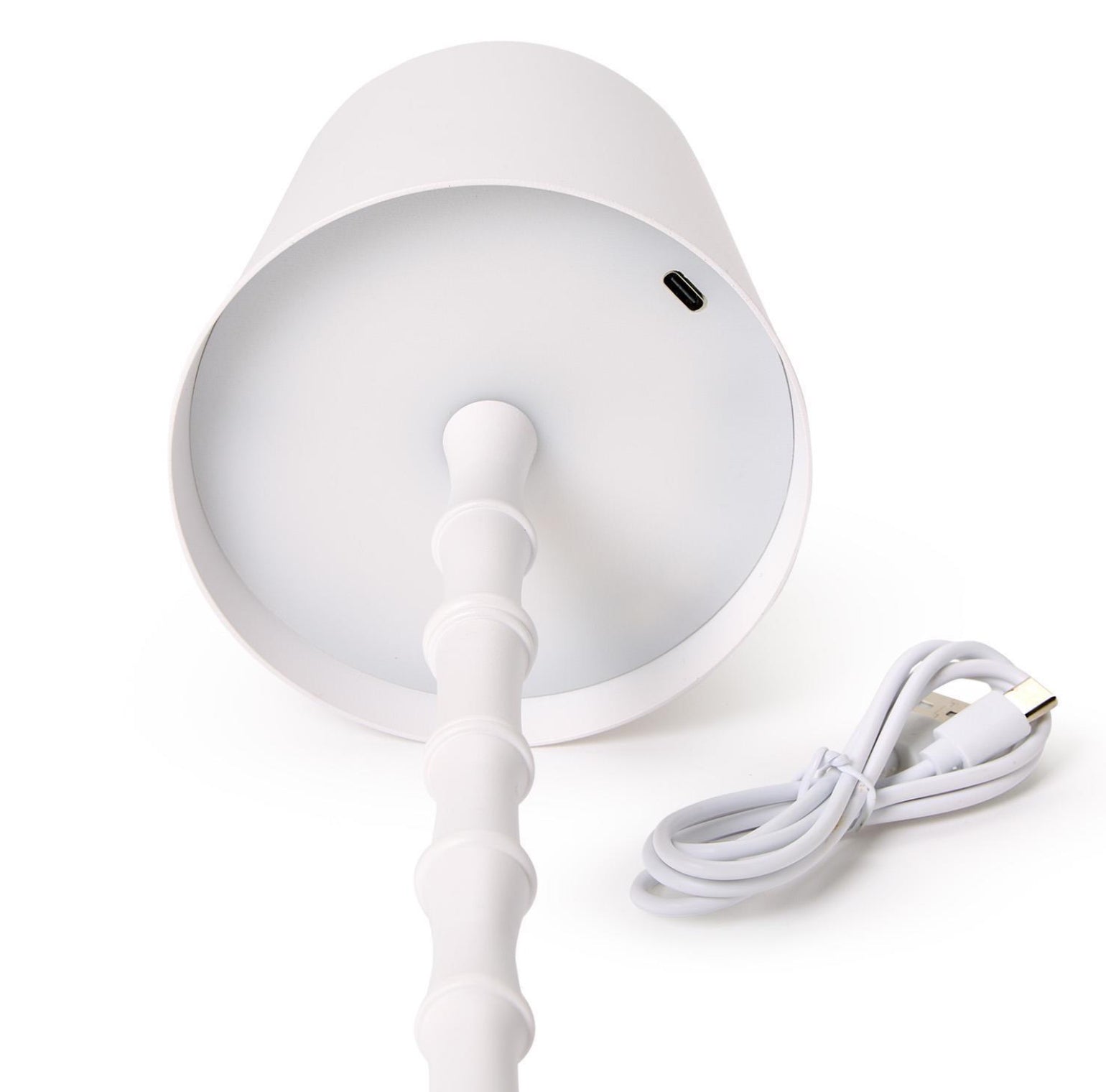 Portable Cordless Bamboo Table Lamp - White