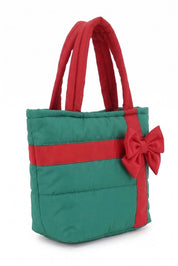 Gift Box Quilted Puffer Tote Bag / Green