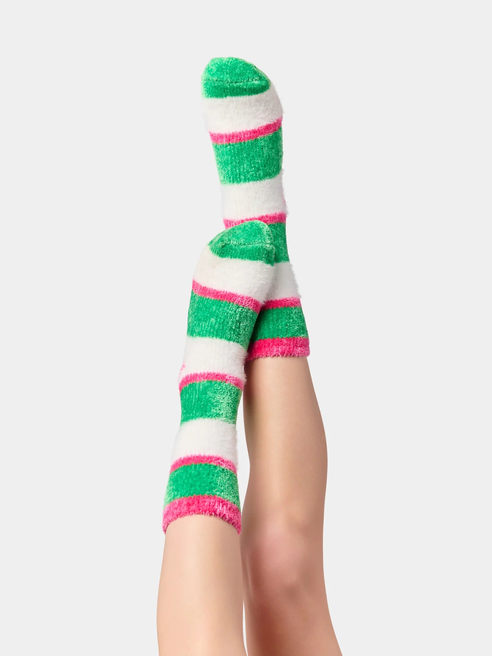 Fuzzy Stripe Socks - Green