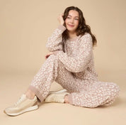 Marshmallow Crew Neck Lounge Set- Leopard Print