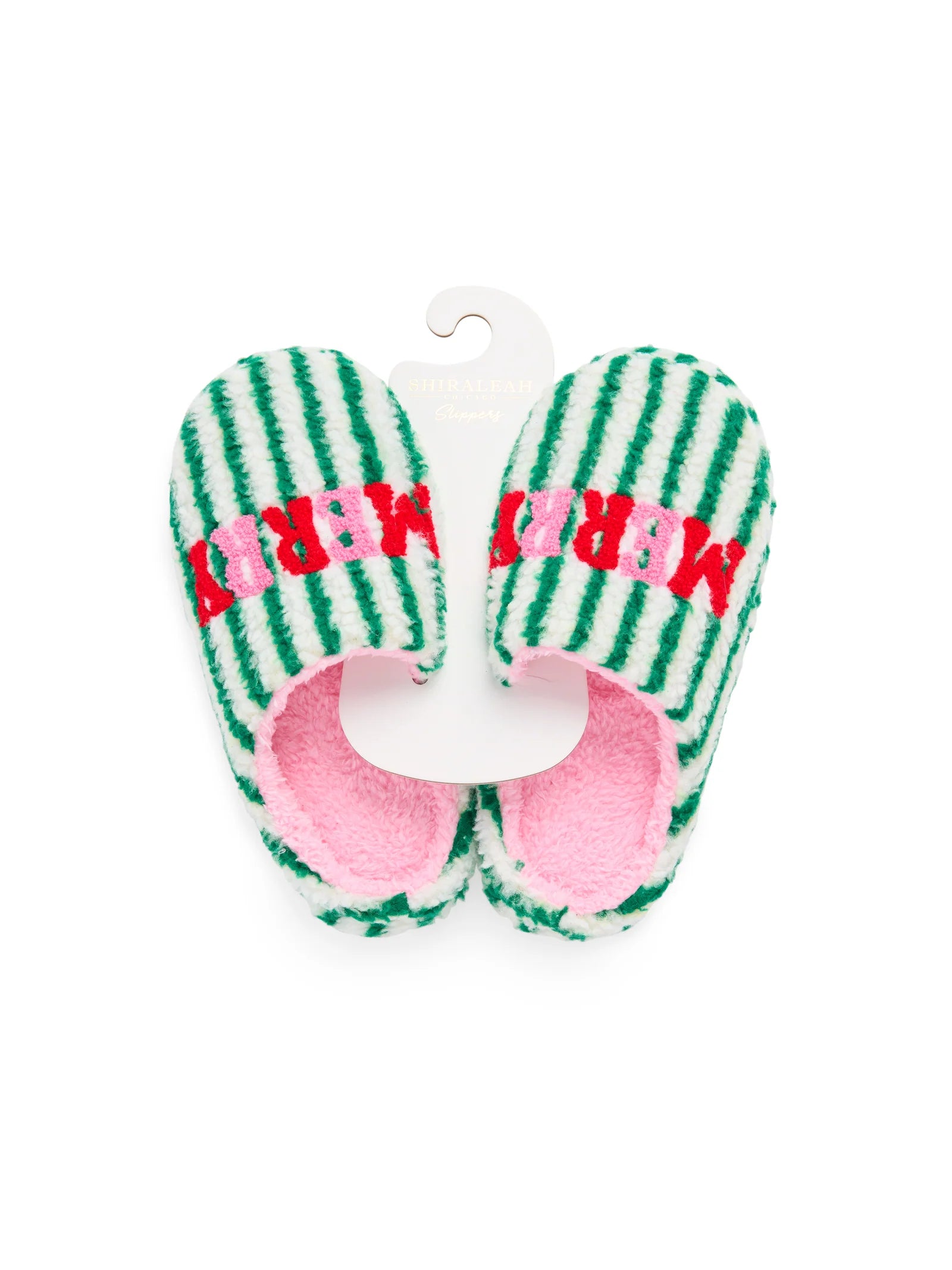 "Merry" Striped Slippers - Green