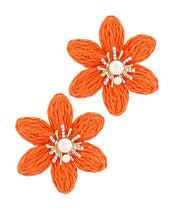Raffia Flower & Pearl Earrings