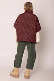 Quarter Zip Quilted Puffer Poncho / Burgundy