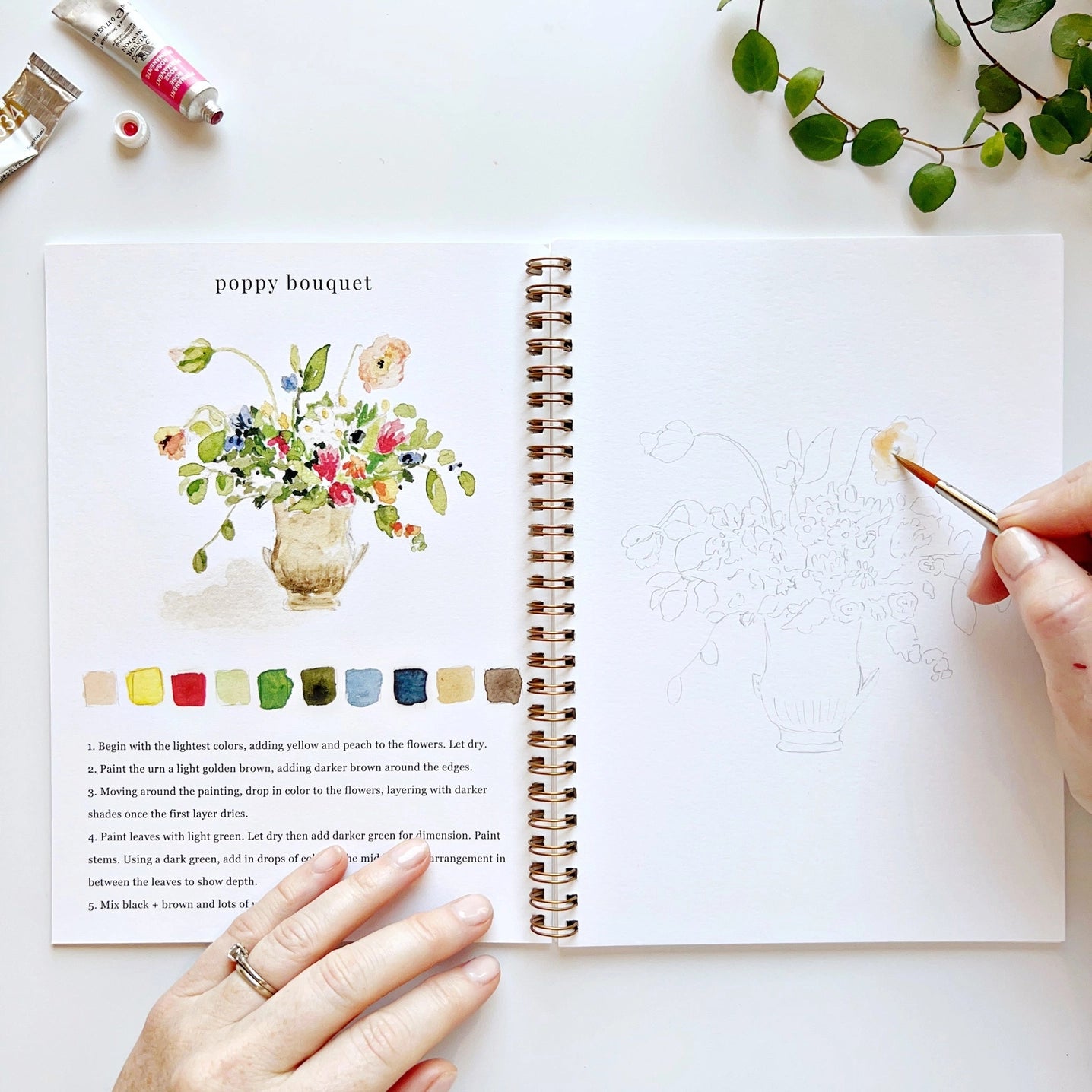 Bouquets Watercolor Workbook With Watercolor Paint Set