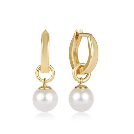 Huggie Gold 0.5" Hoop - Classic Pearl 8mm Charm
