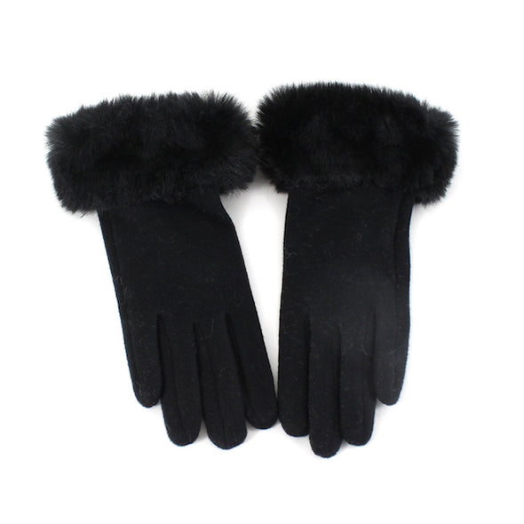 Gloves With Fur Cuff - Black