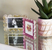 Acrylic Frame Rectangle Scalloped- Confetti Gold